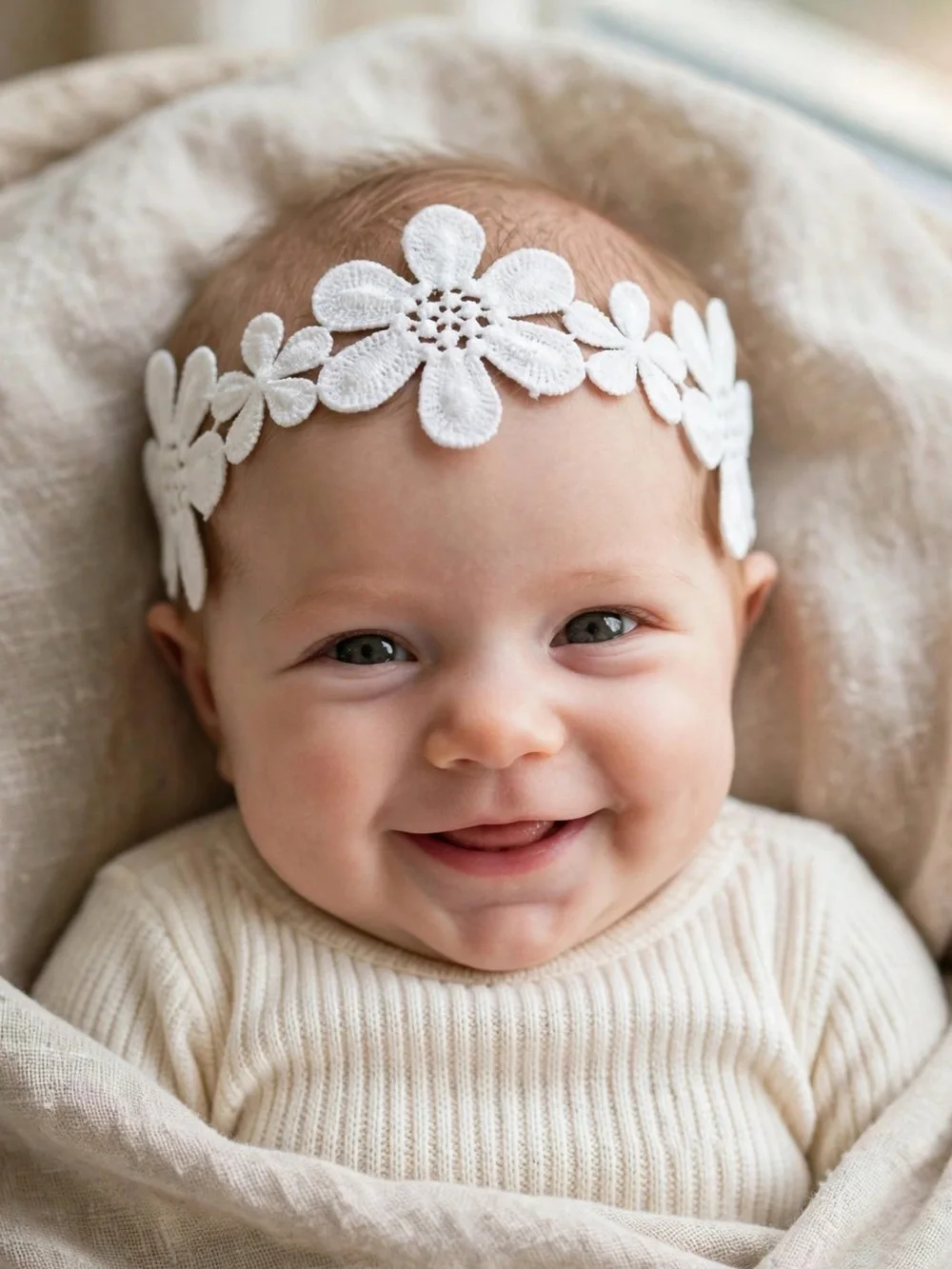 Delicate White Floral Lace Baby Headband